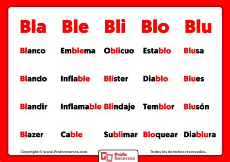 10 palabras con bla ble bli blo blu